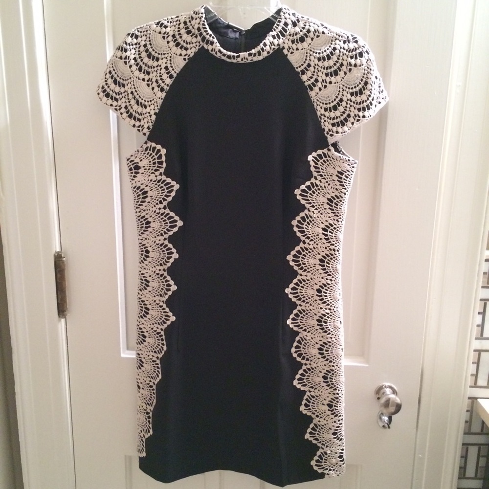 Kensie Black Dress with Cream Lace Insets